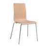 A swivel stool with sturdy steel legs and bent beachwood seat. Stackable to 8 high. Seat height is 17.5". 