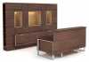 Foundations Office Furniture - modern wood veneer reception desk with transaction counter, storage, and display shelves